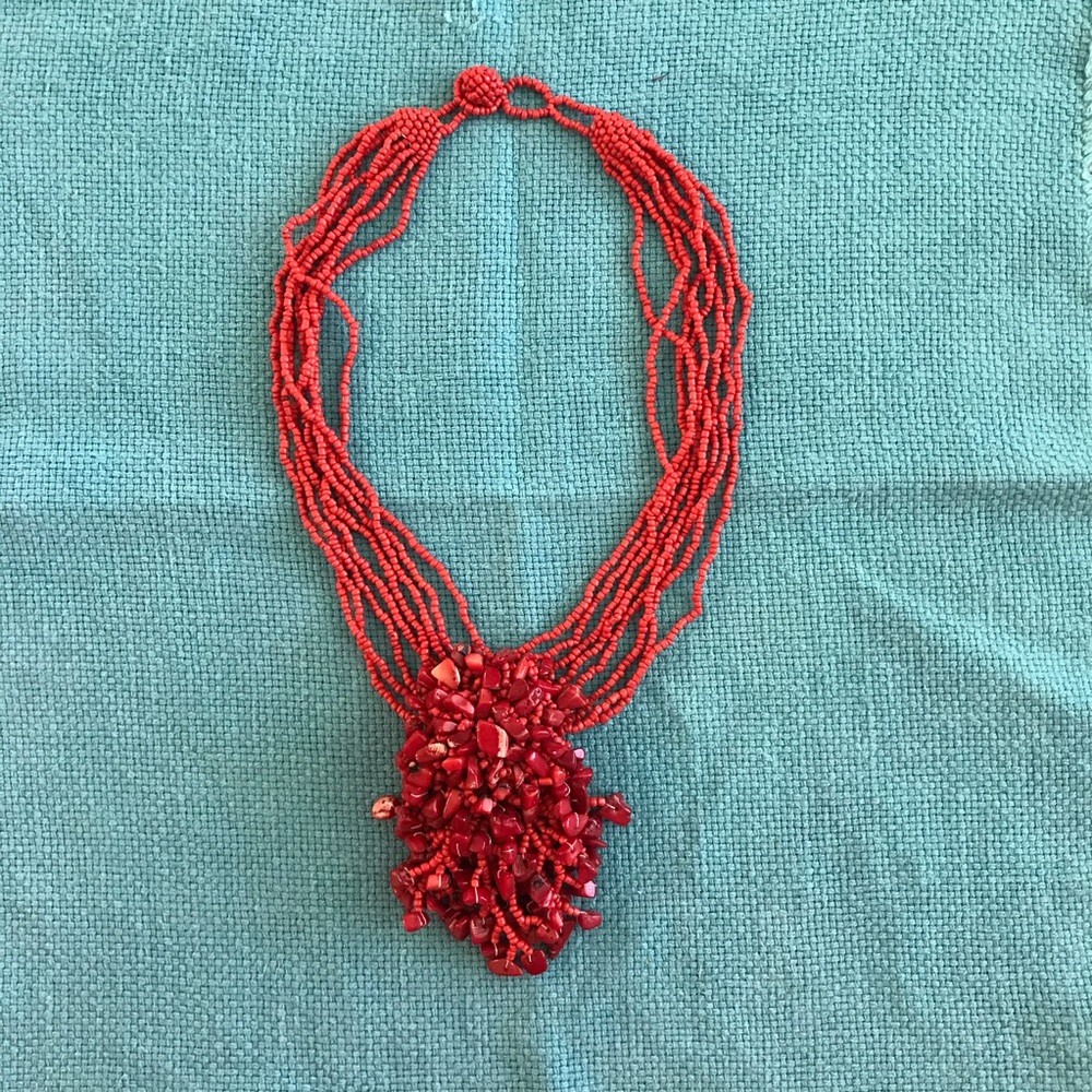 Coral Red Hand Beaded Necklace